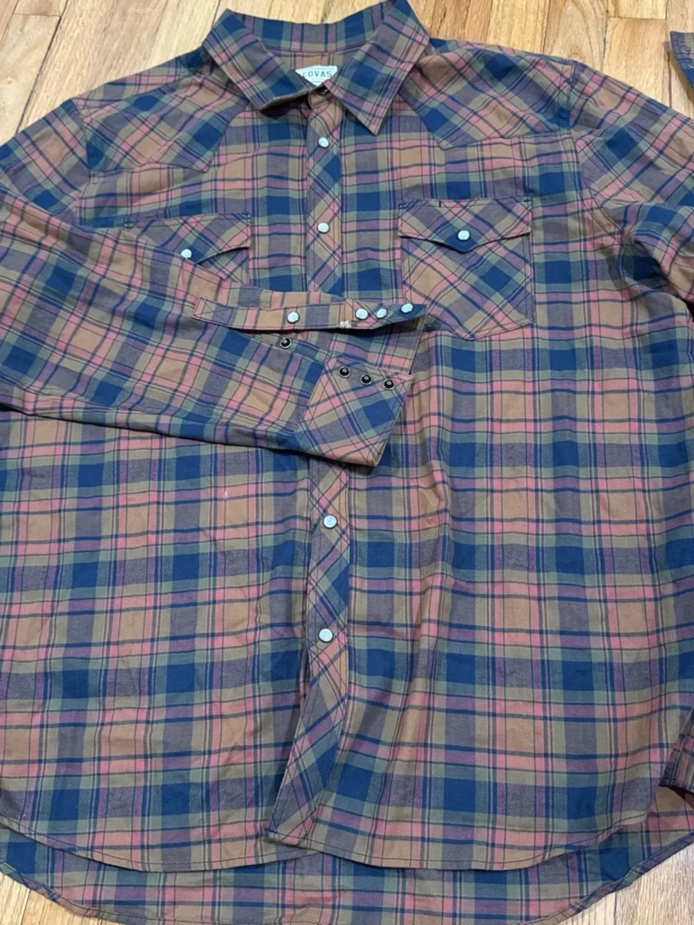 Tecovas Plaid Button-Down Shirt in Navy & Brown